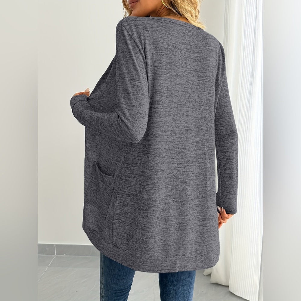 Open Front Longline Cardigan with Side Pockets - Picture 8 of 12